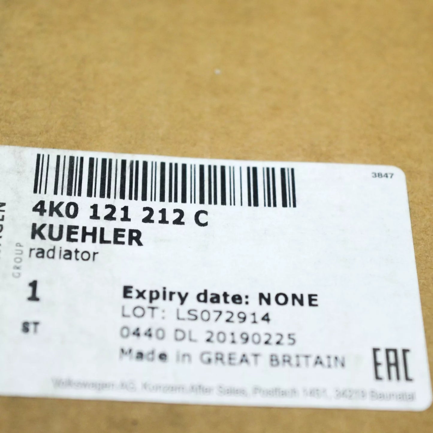 NEW AUDI A6 S6 C8 AUXILIARY RIGHT SIDE COOLING RADIATOR 4K0121212C