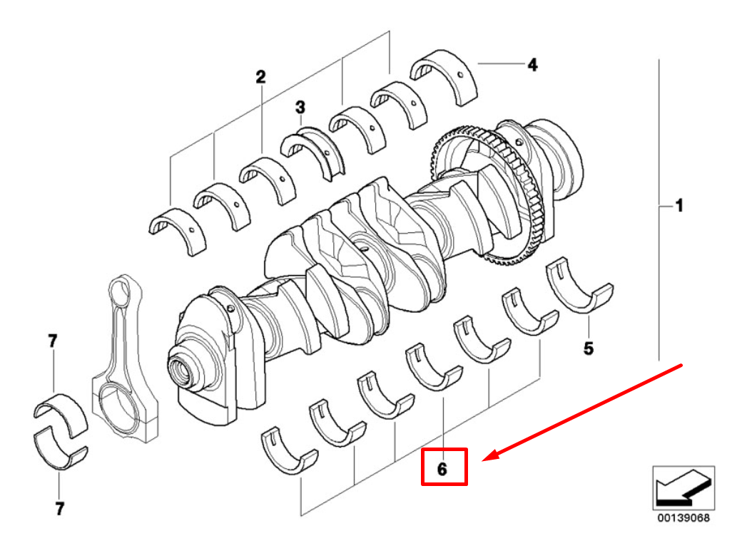 new bmw z4 coupe e86 lower crankshaft main bearing 7627034 11217627034 original