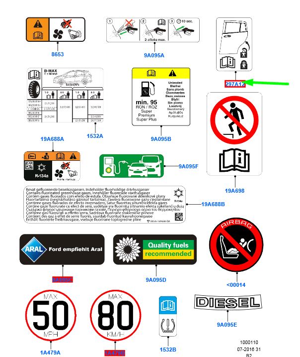 new ford b-max b232 right child safety lock decal cu51-297a12-ba 1865080