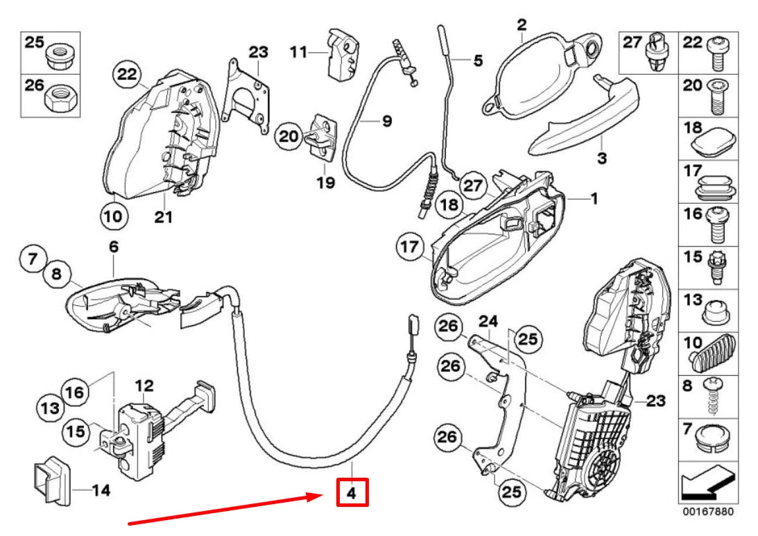 NEW BMW 6 CABRIO E64 FRONT DOOR OPENER BOWDEN CABLE 4335467 51214335467 ORIGINAL