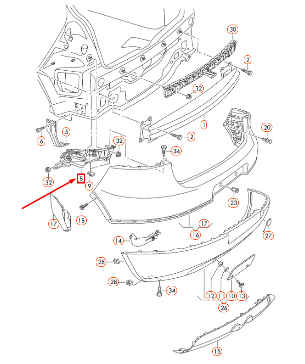 NEW VOLKSWAGEN GOLF MK5 REAR BUMPER RIGHT GUIDE PROFILE 1K6807376 ORIGINAL