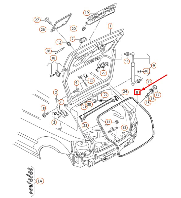 NEW AUDI A3 8P REAR LID RUBBER SEAL 8P4827705E