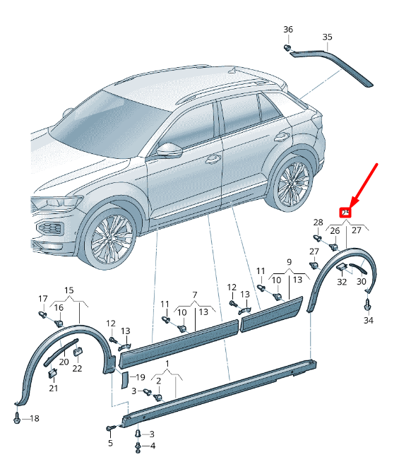 new volkswagen t-roc a11 rear right fender molding 2ga854820e9b9 original
