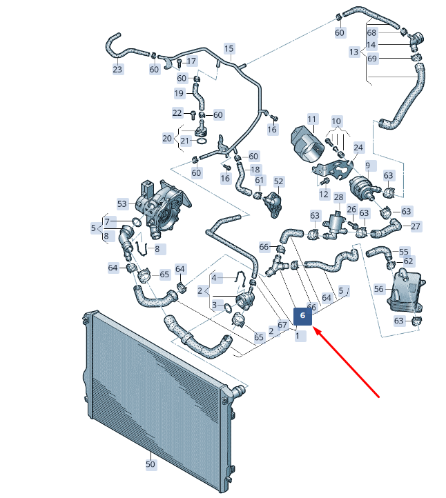 new skoda superb mk3 cooling system t-piece 5q0121087m original