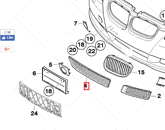 new bmw 3 e92 front bumper lower center grille closed 51117154714 original