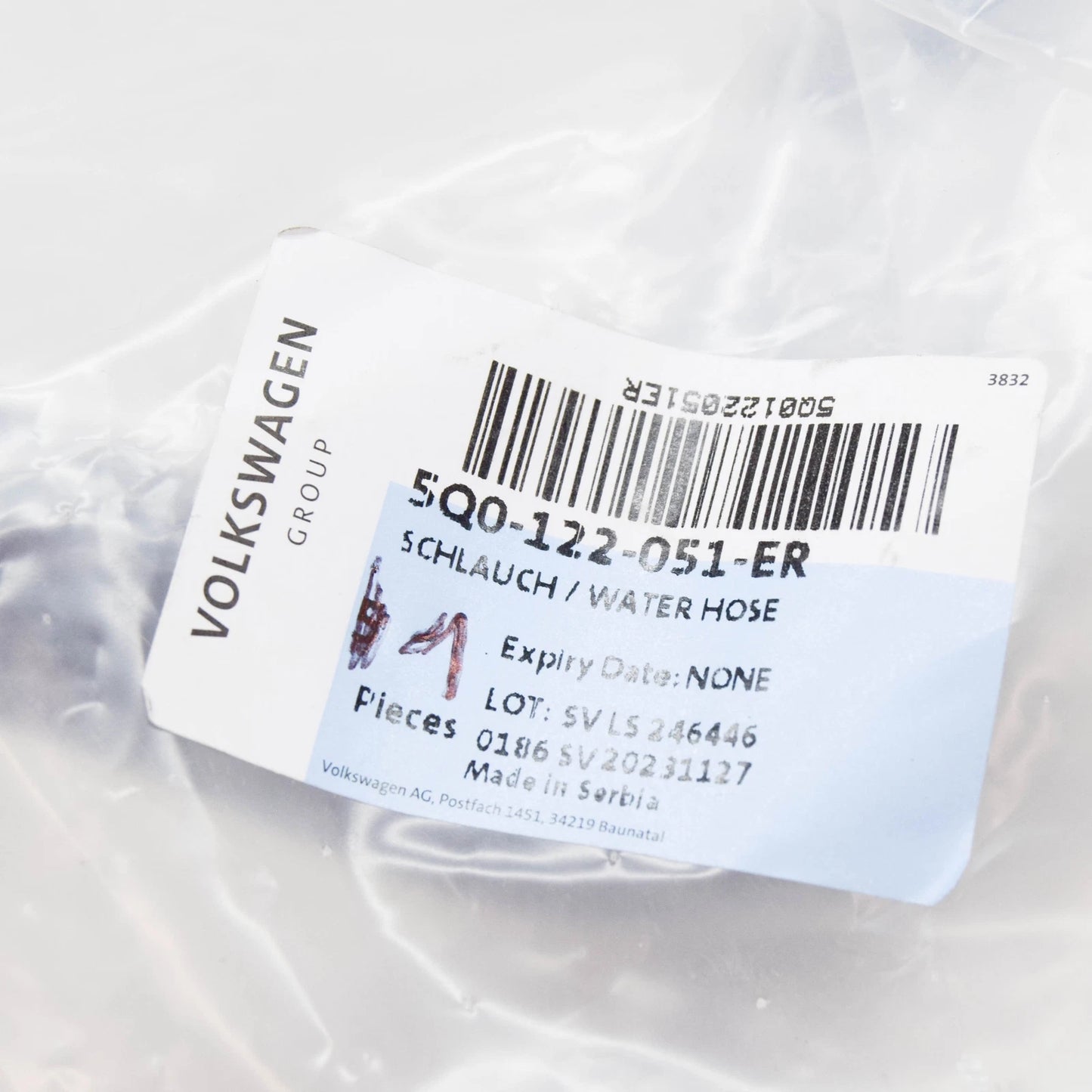 NEW VW GOLF CD MK8 COOLANT HOSE WITH QUICK RELEASE COUPLING 5Q0122051ER ORIGINAL