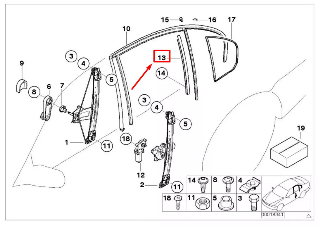 NEW BMW 3 E46 REAR RIGHT WINDOW GUIDE WEB COVER 51342695288 2695288 ORIGINAL