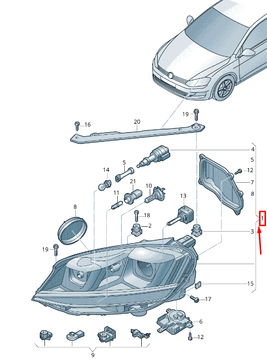 new vw golf vii 5g mk7 front right headlight rhd 5g2941040 original