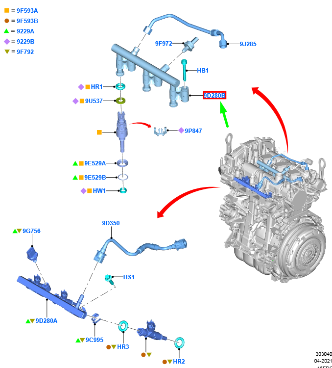new ford kuga mk3 fuel supply manifold assy 2446396 hx7g-9d280-ab original