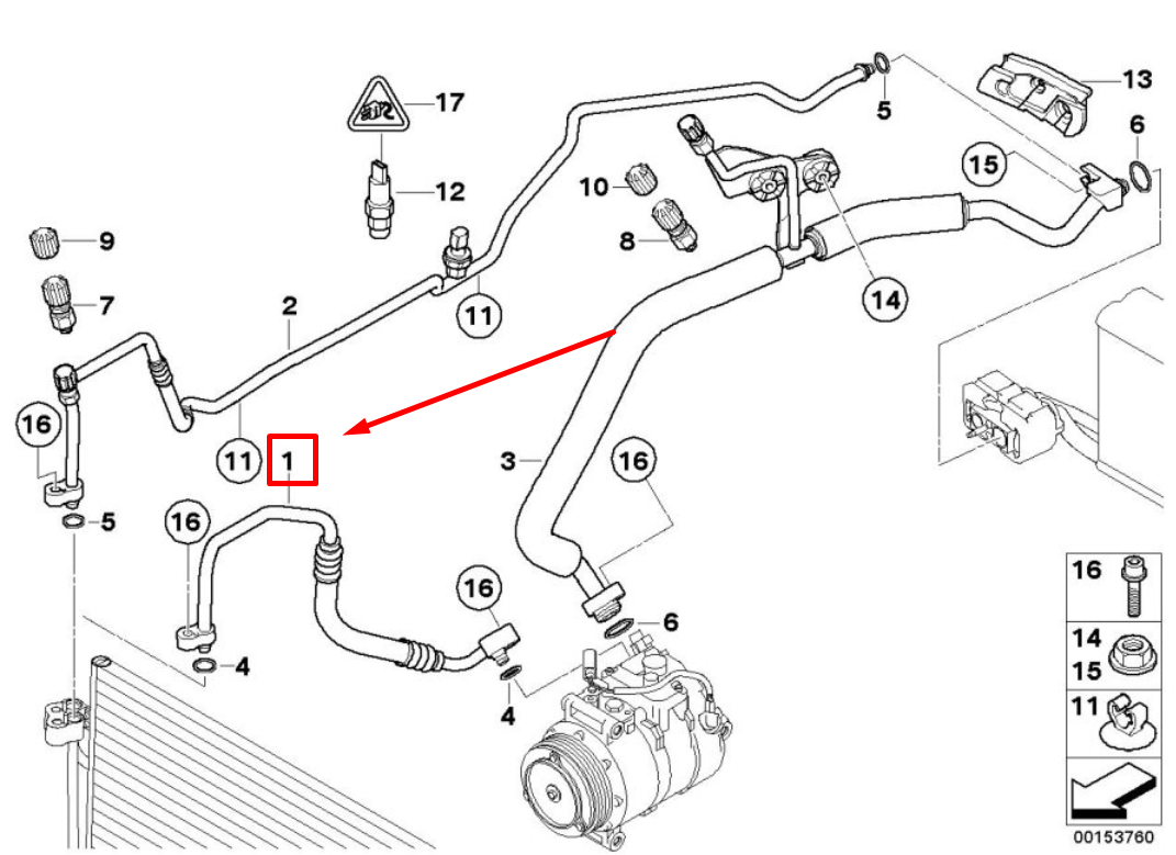 new bmw 5 touring e61 a/c hose 64536920356 6920356 original