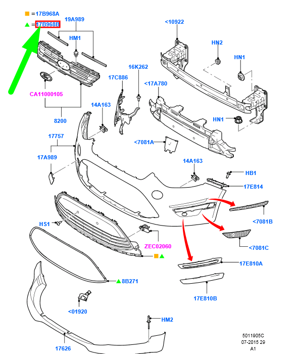 new ford galaxy mk2 front bumper lower grille am21-17b968-ee5uaw 1717457