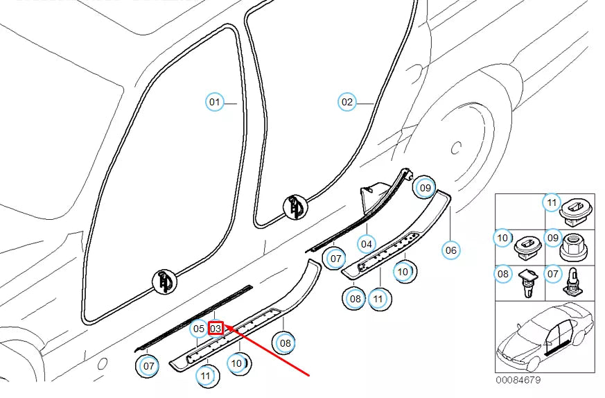 NEW BMW 7 E38 FRONT RIGHT SILL STRIP 51478174502 8174502 ORIGINAL
