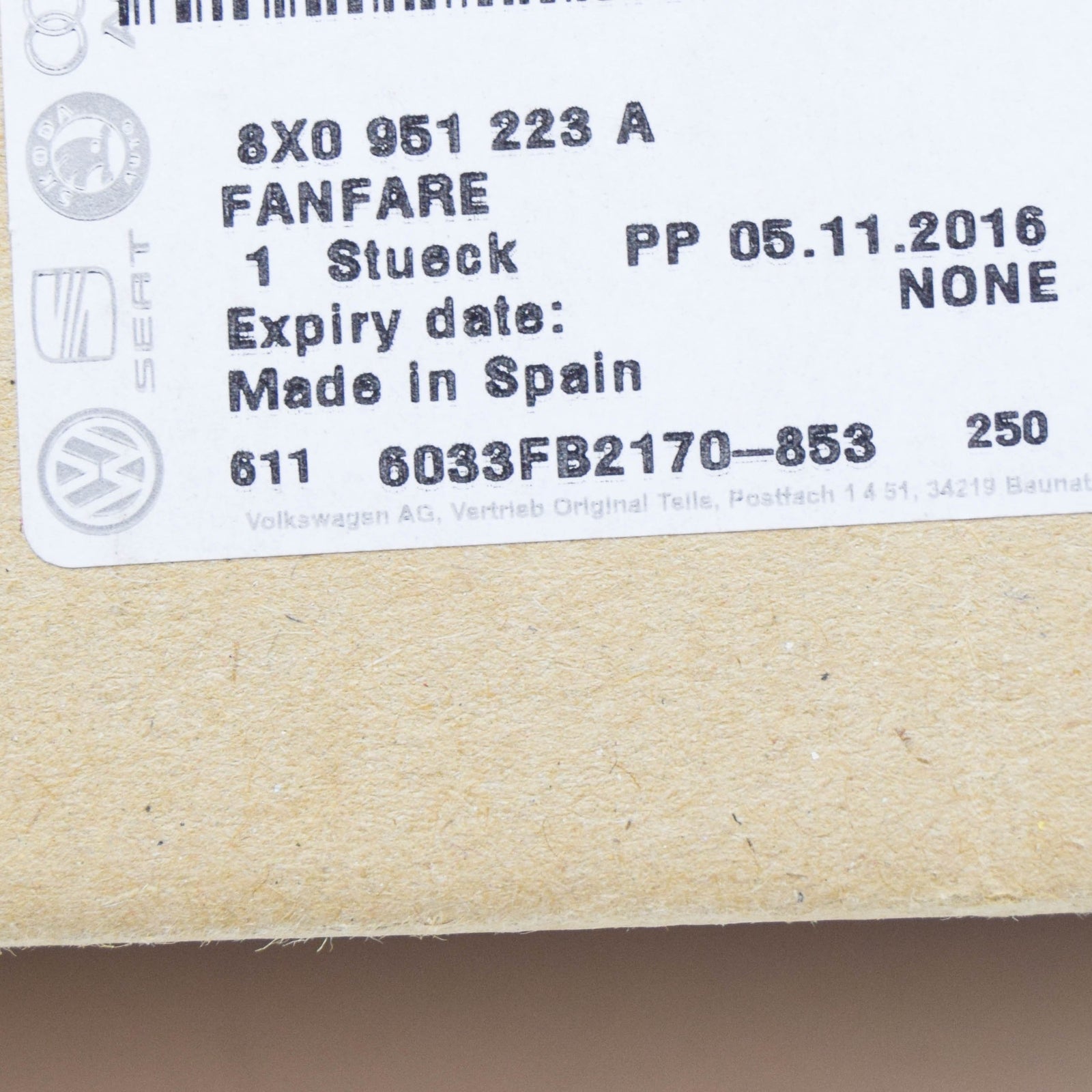 NEW AUDI A7 4G HIGH TONE HORN SIGNAL 8X0951223A ORIGINAL