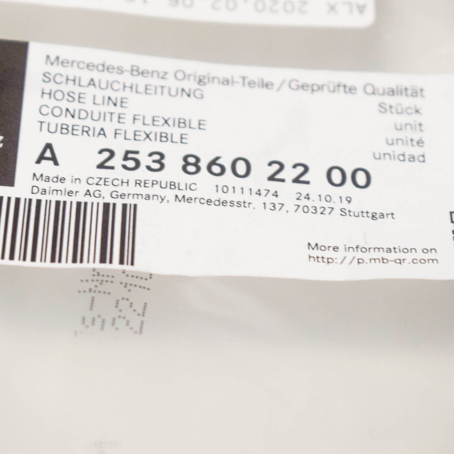 NEW MERCEDES-BENZ GLC C253 WINDSHIELD WASHER HOSE A2538602200 ORIGINAL