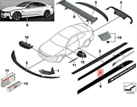 new bmw m4 f83 left/right m performance foil side sill 51142350706 original