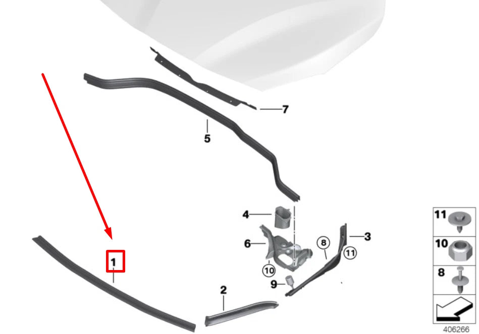 NEW BMW 2 F45 FRONT ENGINE HOOD SEALING 51767300515 7300515 ORIGINAL
