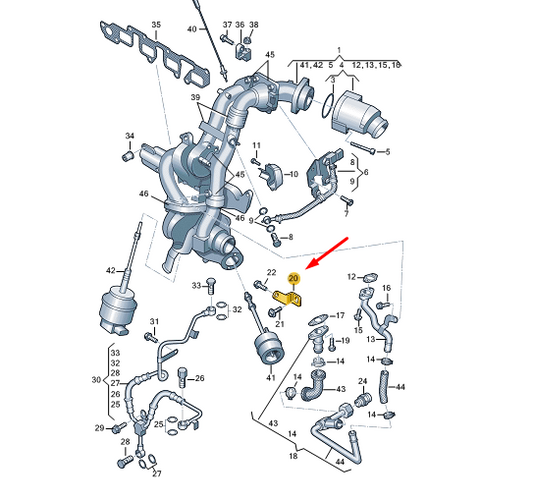 NEW VW TRANSPORTER VI T6 EXHAUST GAS TURBO SUPPORT 03L145536C ORIGINAL