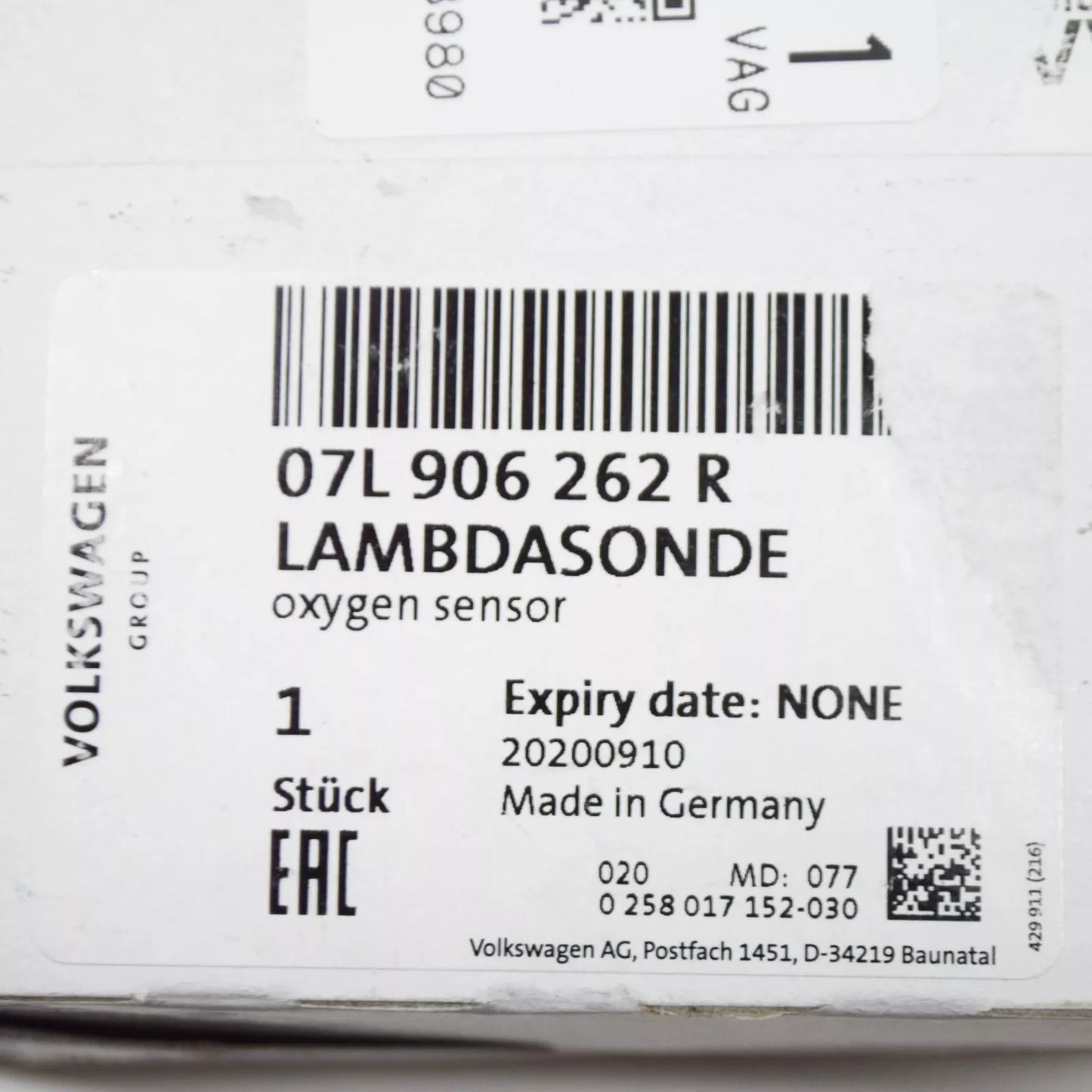 NEW AUDI A6 C6 LAMBDA OXYGEN SENSOR 07L906262R ORIGINAL