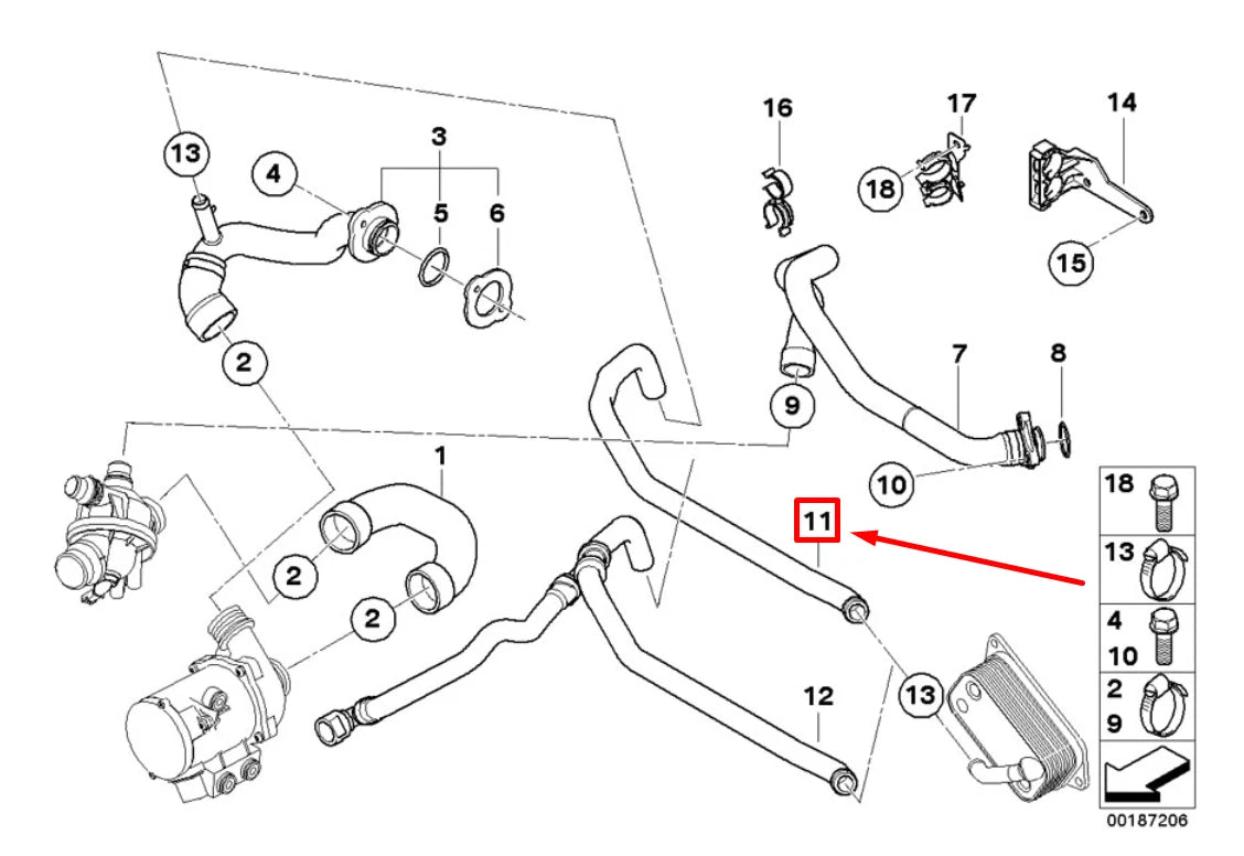 NEW BMW 5 E60 ENGINE COOLANT HOSE 7519494 11537519494 ORIGINAL