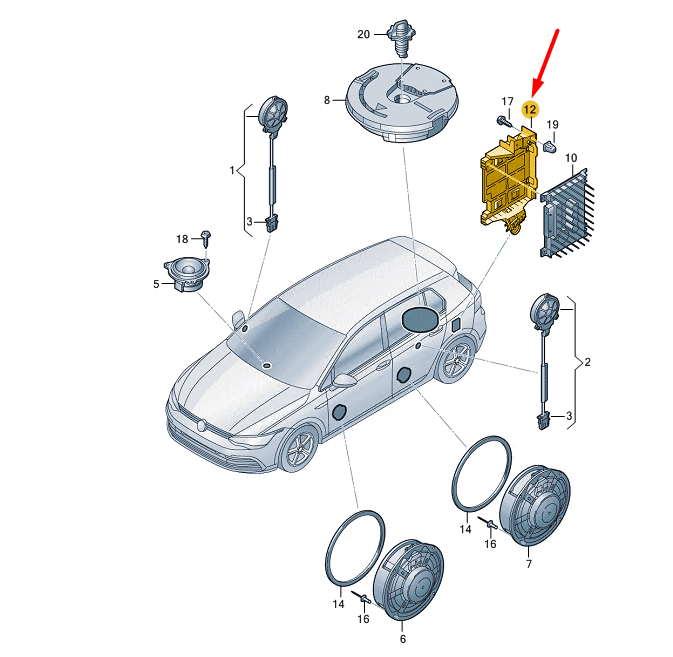 NEW VOLKSWAGEN GOLF MK8 CD1 SOUND AMPLIFIER BRACKET 5H0035933 ORIGINAL