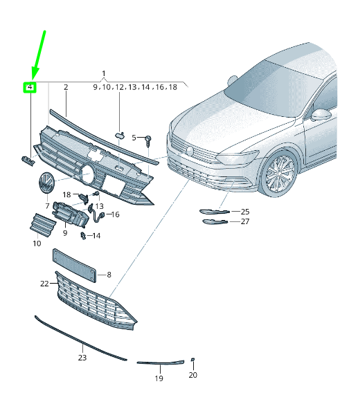 new volkswagen passat b8 3g front radiator grille badge 3g0853948fafm original