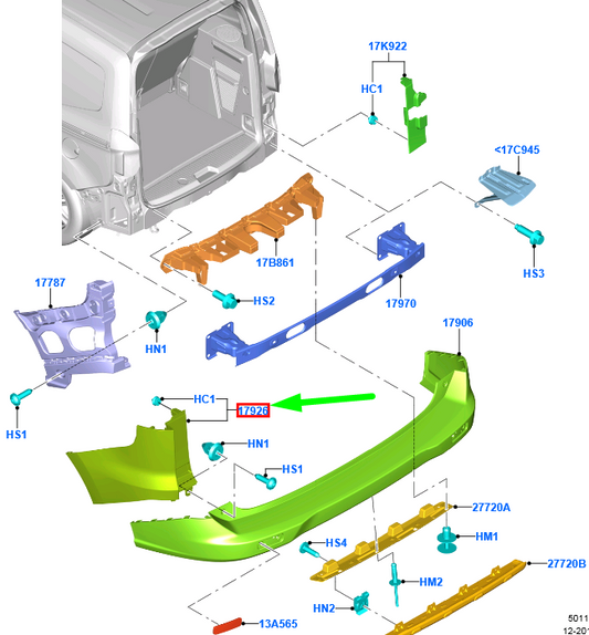 new ford tourneo courier rear bumper right side end cap 2167917 original