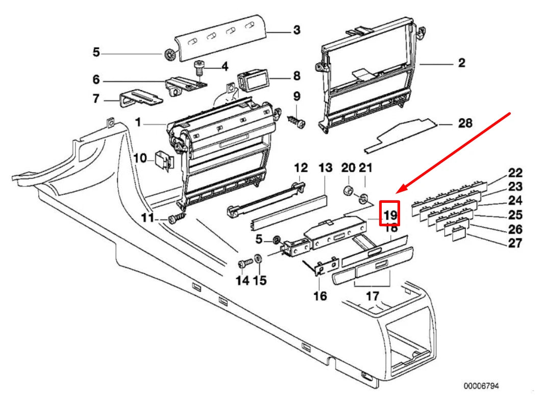 NEW BMW 7 E38 FRONT CENTER CONSOLE CUP HOLDER 51168163005 8163005 ORIGINAL