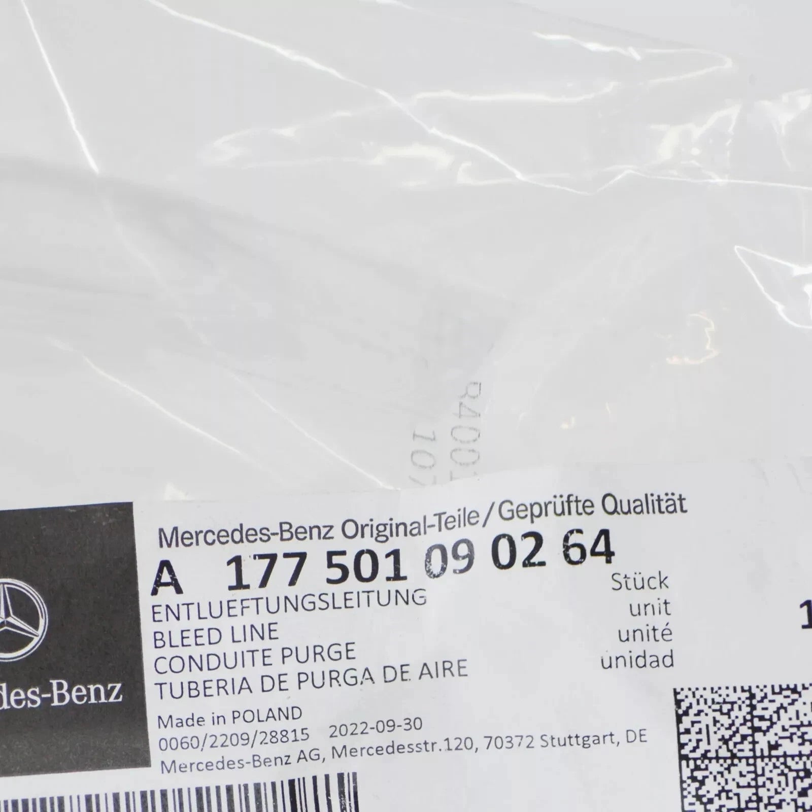MERCEDES-BENZ A W177 Expansion Reservoir Vent Line A177501090264 NEW