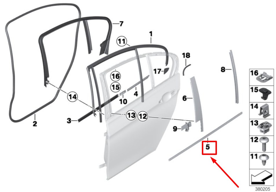 new bmw 3 f30,f80 rear right door outer channel seal 7298922 51357298922