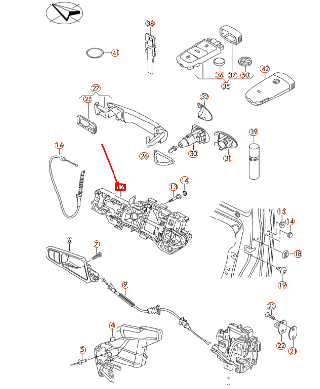 NEW VW PASSAT B6 FRONT RIGHT DOOR HANDLE MOUNTING BAR LHD 3C0837886J ORIGINAL