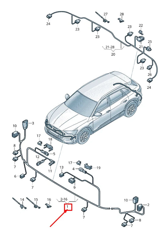 NEW AUDI E-TRON GE FRONT BUMPER PARKING AID SYSTEM HARNESS 4KE971095BN ORIGINAL