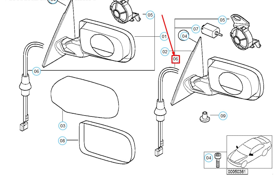 NEW BMW 3 E46 LEFT DOOR OUTSIDE MIRROR WIRING 67138379003 8379003 ORIGINAL