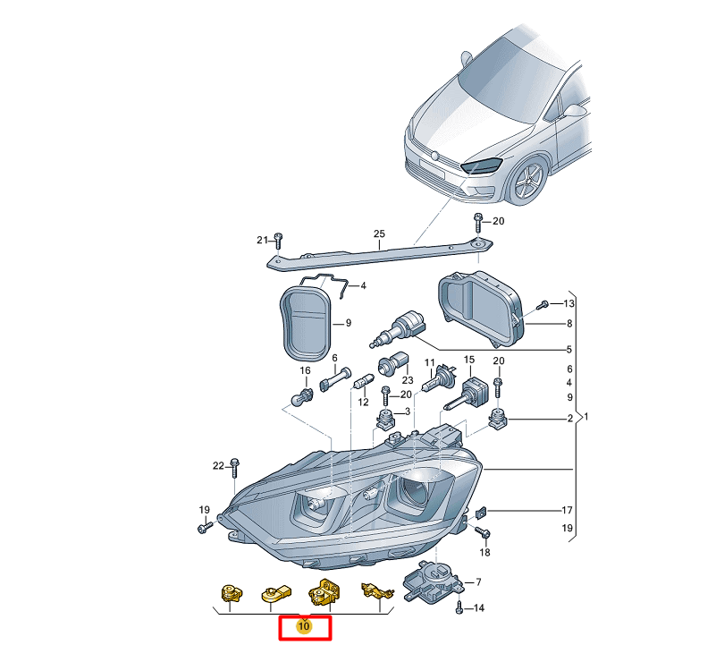 NEW VW GOLF SPORTSVAN AM1 LEFT HEADLIGHT BRACKET MOUNT REPAIR 510998225A