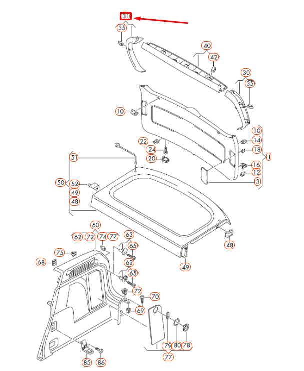new vw tiguan mk1 right rear window frame trim 5n0867704b82v original