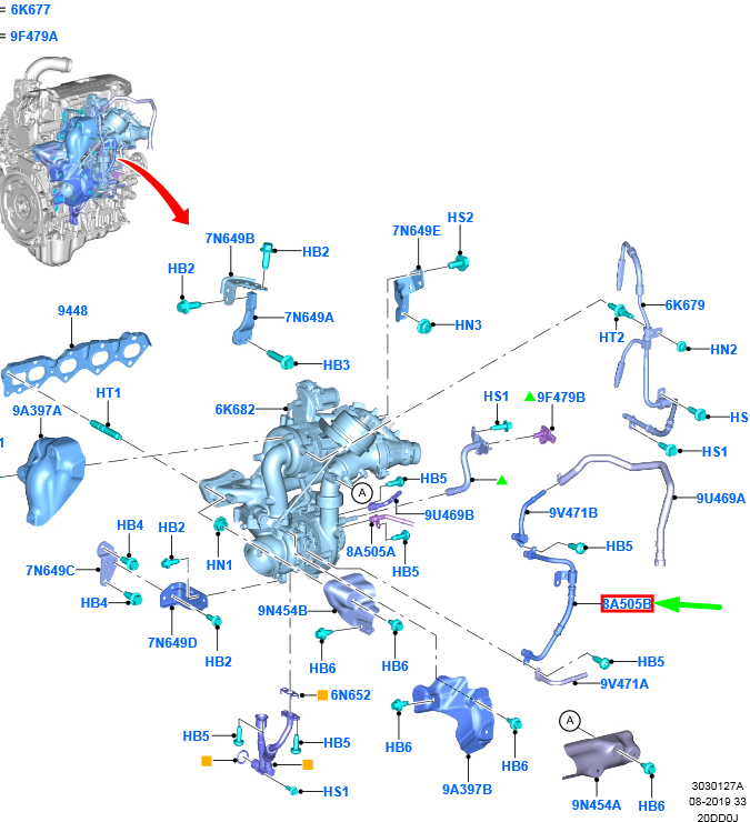 new ford ranger t6 mk1 turbo hose tube assy 2215463 jb3q-8a506-aa original