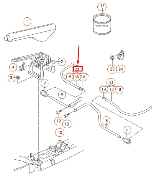 NEW VW CADDY 2K MK3 RIGHT GUIDE TUBE FOR HANDBRAKE CABLE 2K5711952 ORIGINAL