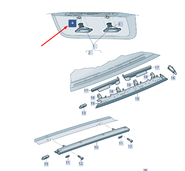 new skoda superb mk3 license plate light flat contact housing 4b0971832 original