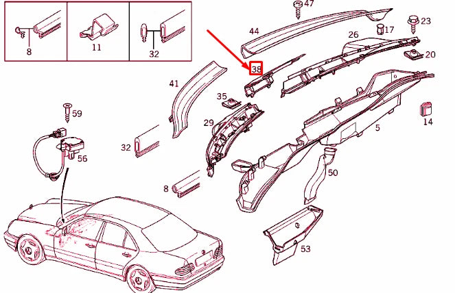 NEW MERCEDES-BENZ E W210 WINDSHIELD COWL CENTRAL COVER A2108300013
