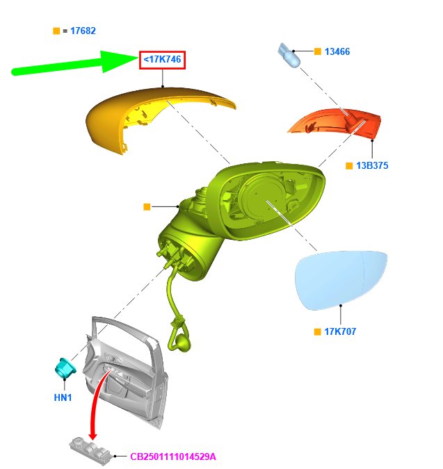 new ford b-max b232 front right door mirror cover trim 1542155 original