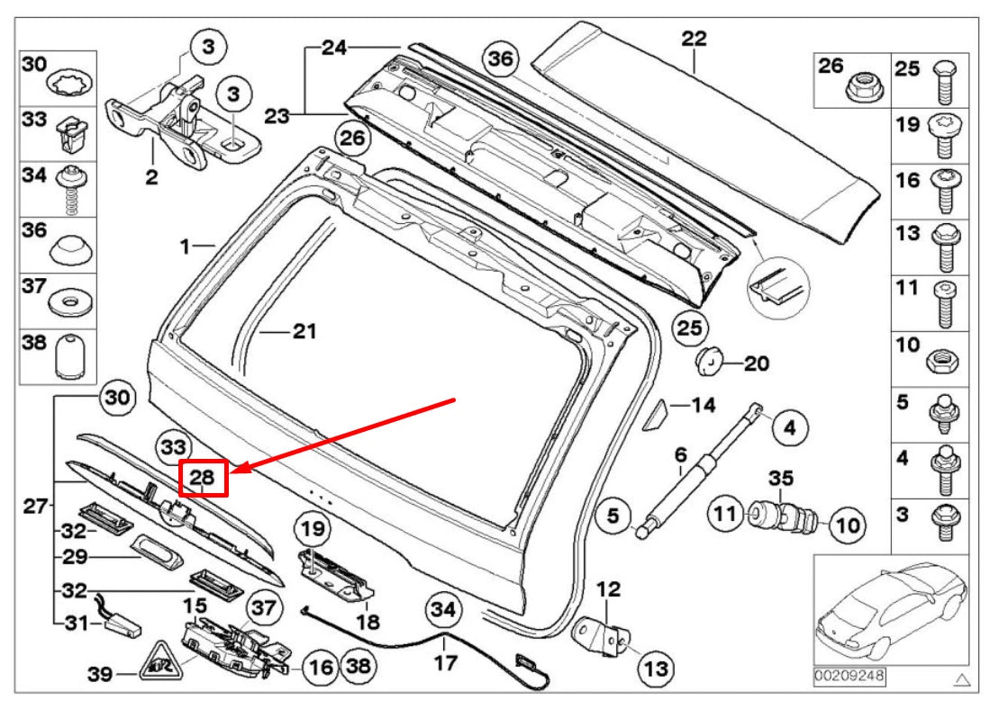 NEW BMW X5 E53 TRUNK LID HANDLE GRIP SEAL GASKET 51137062294 7062294 ORIGINAL