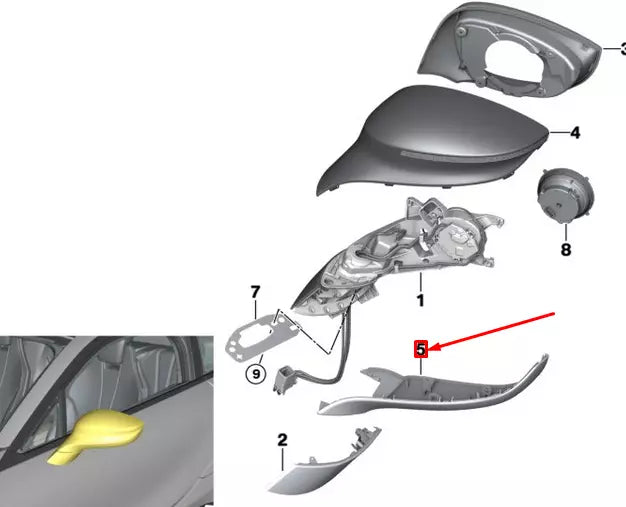 NEW BMW I8 I12 FRONT LEFT DOOR MIRROR LOWER HOUSING SECTION 51167393267 ORIGINAL