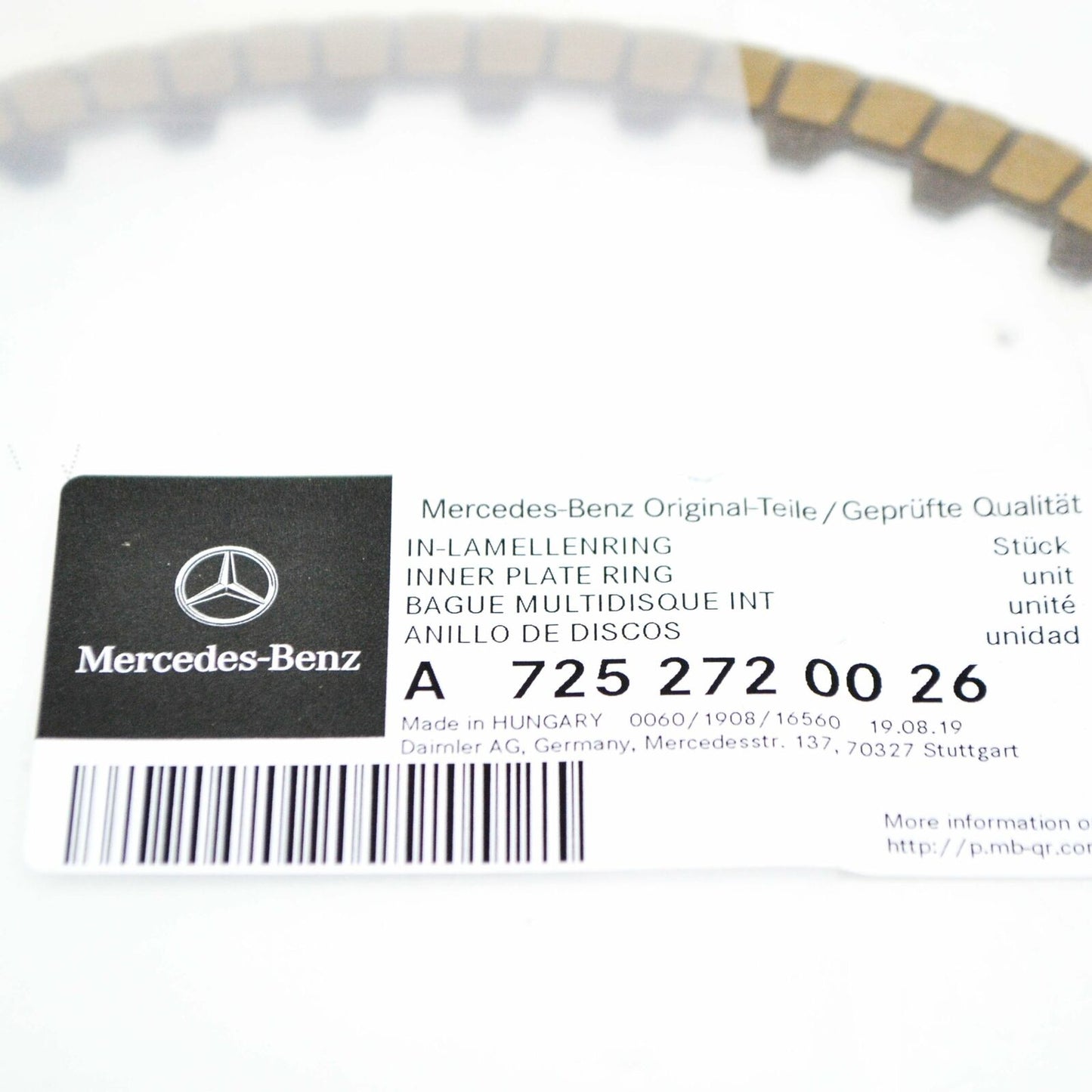 NEW MB S W222 AUTO TRANS CLUTCH PLATE INNER OIL CONTROL RING A7252720026