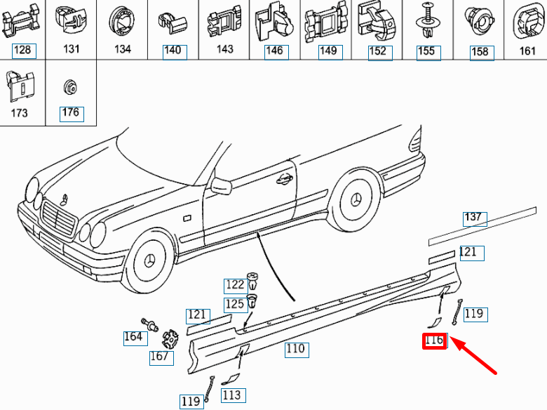 NEW MERCEDES-BENZ CLK C208 REAR LEFT JACK COVER A2086986730 ORIGINAL