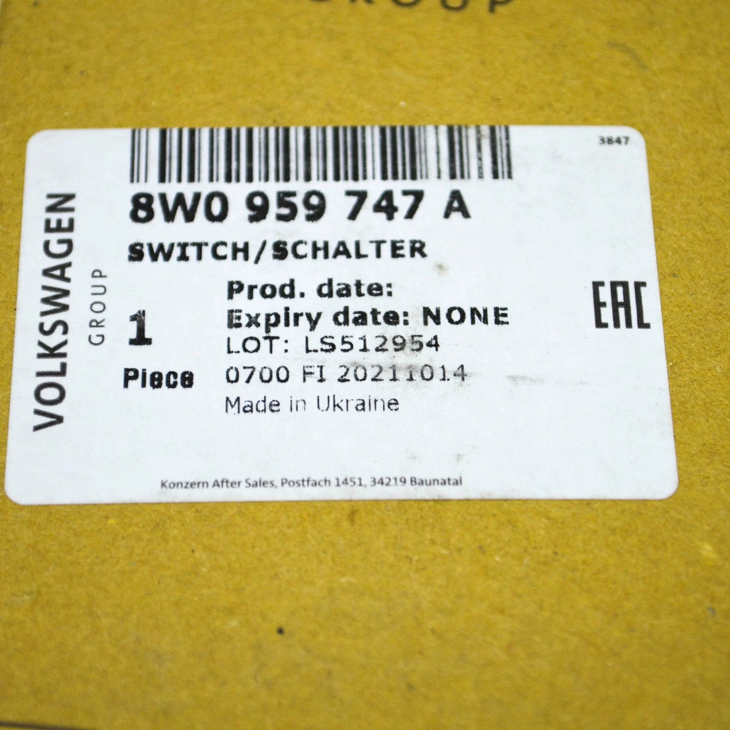 NEW AUDI A4 B9 FRONT LEFT SEAT HEIGHT CONTROL SWITCH 8W0959747A