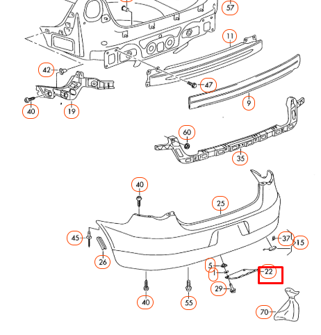 NEW VOLKSWAGEN EOS REAR BUMPER COVER CAP 1Q0807397AGRU ORIGINAL