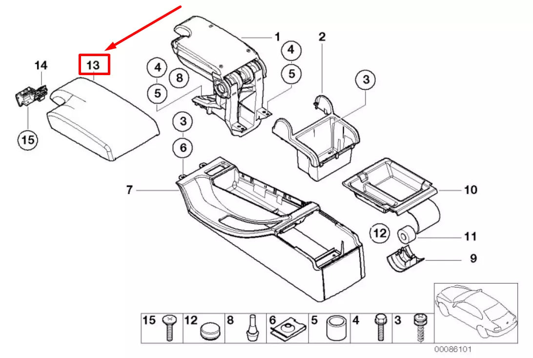 NEW BMW 3 E46 FRONT ARMREST LID 8229232 51168229232 ORIGINAL