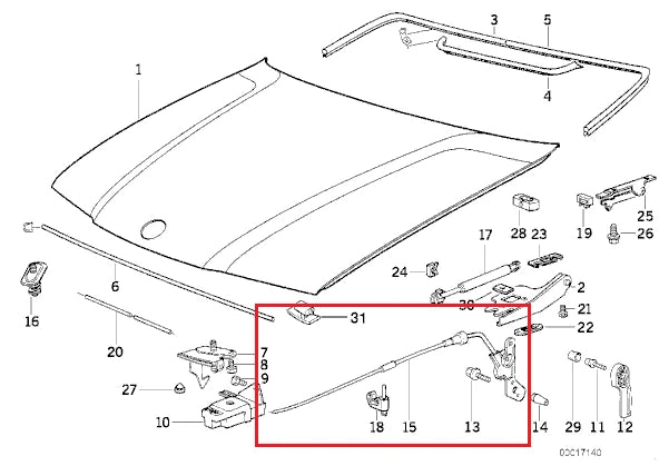 NEW BMW 3 E36 ENGINE HOOD RELEASE CABLE 51231960853 ORIGINAL