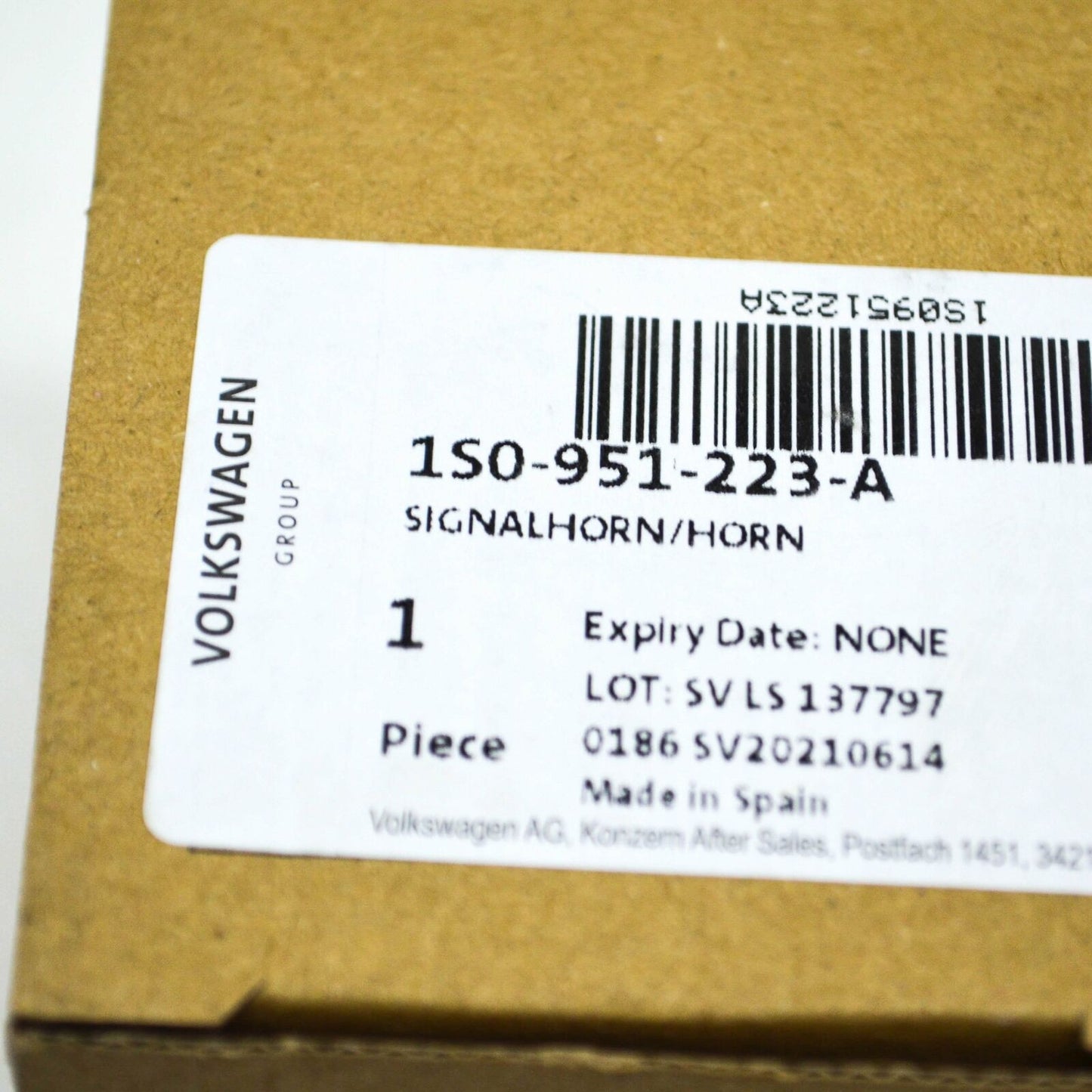 NEW VOLKSWAGEN E-UP HIGH TONE HORN SIGNAL FANFARE 1S0951223A ORIGINAL