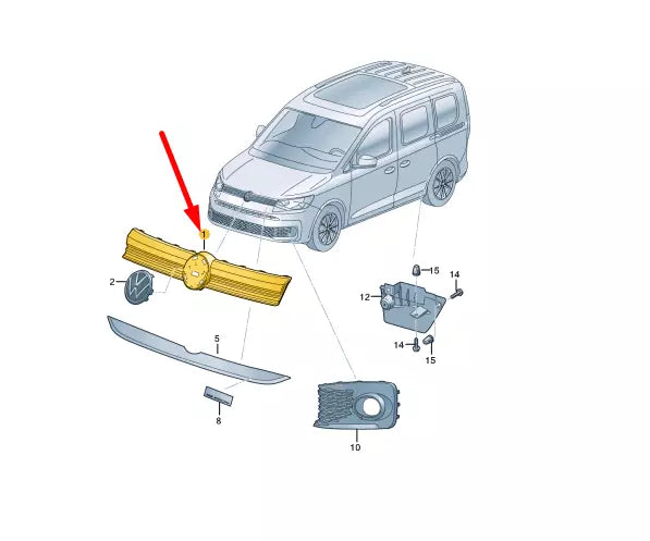 NEW VOLKSWAGEN CADDY MK4 SB RADIATOR GRILLE 2K7853651AN0R ORIGINAL