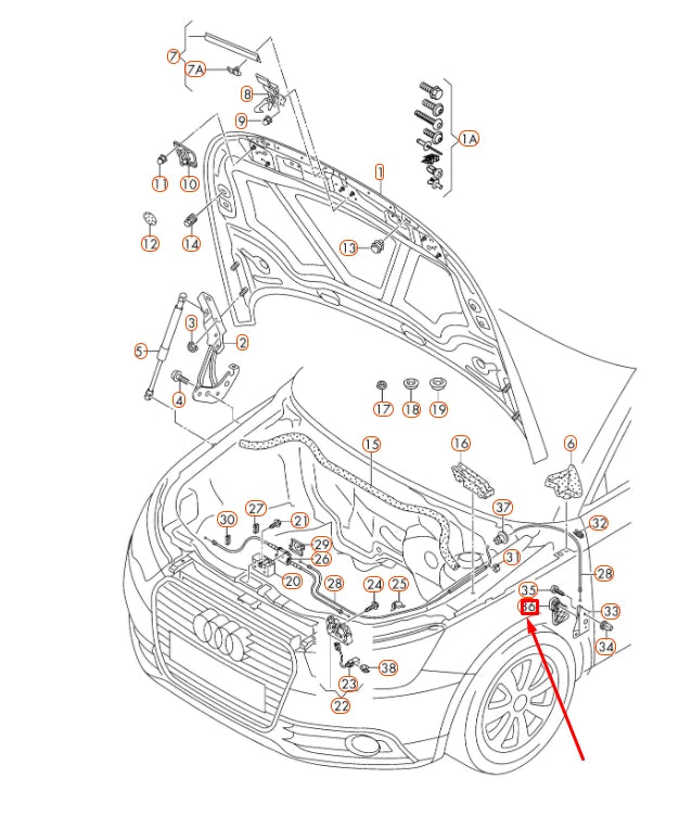 NEW AUDI A1 8X ENGINE HOOD LID LOCK CABLE GRIP LHD 8X18235334PK ORIGINAL